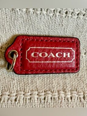 Coach pink Leather Logo Hang Tag with Silver Ring